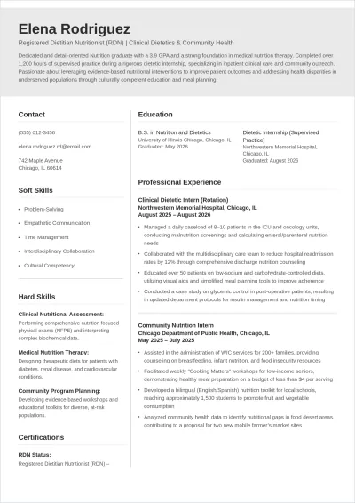 Free Nutrition Graduate ATS CV Template, AI CV Builder
