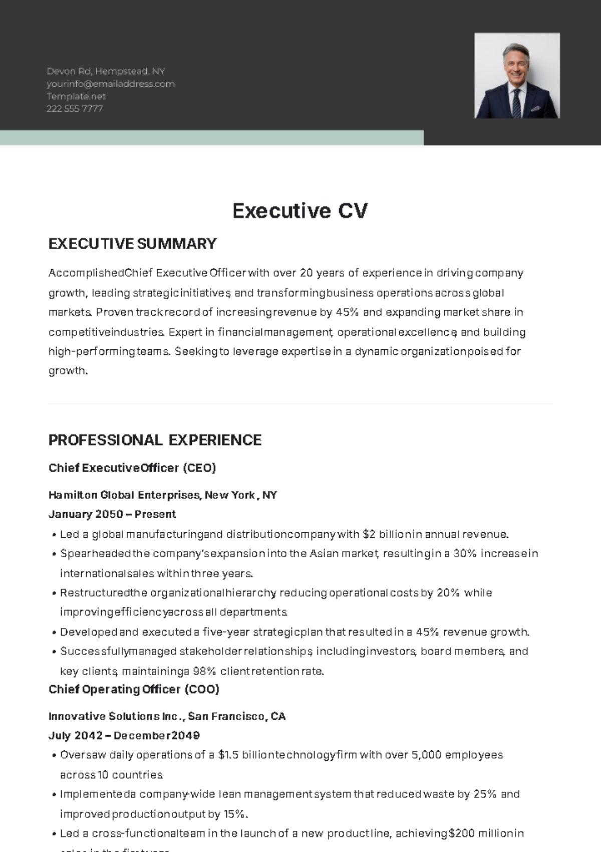 Free Executive CV Template - Edit Online & Download | Template.net