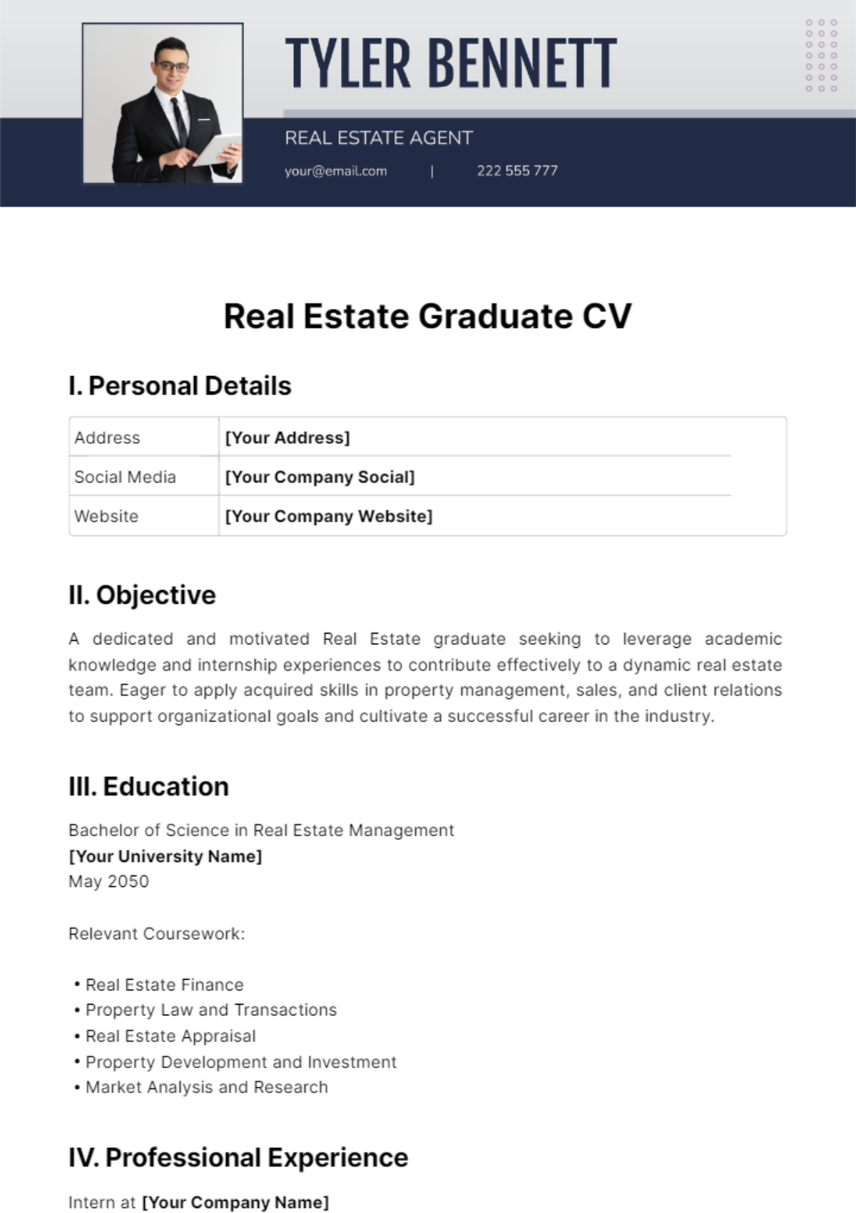 Real Estate Graduate CV Template