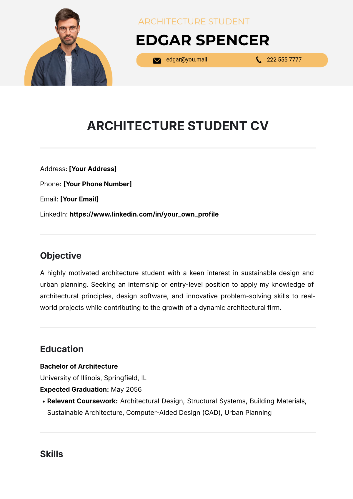 Free Architecture Student CV Template