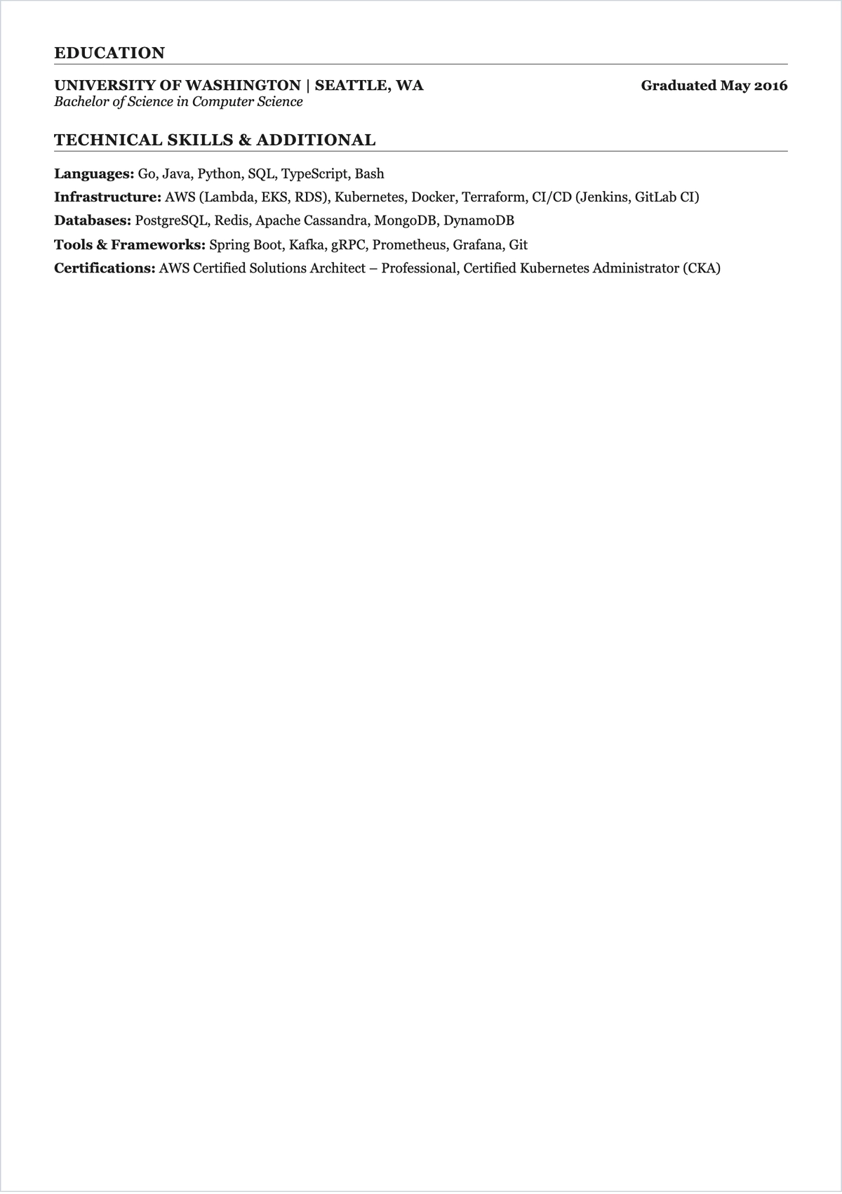 Free Developer ATS CV Template, AI CV Builder