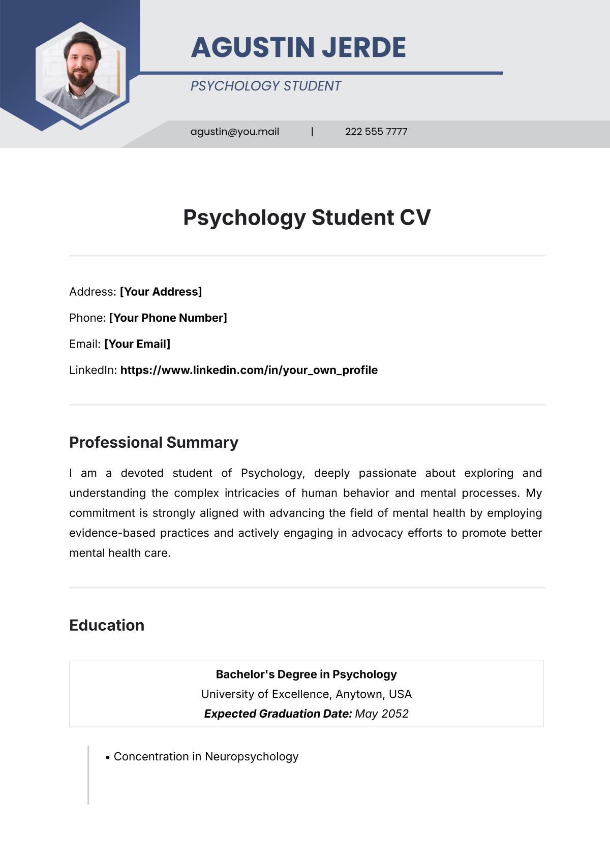 Free Psychology Student CV Template