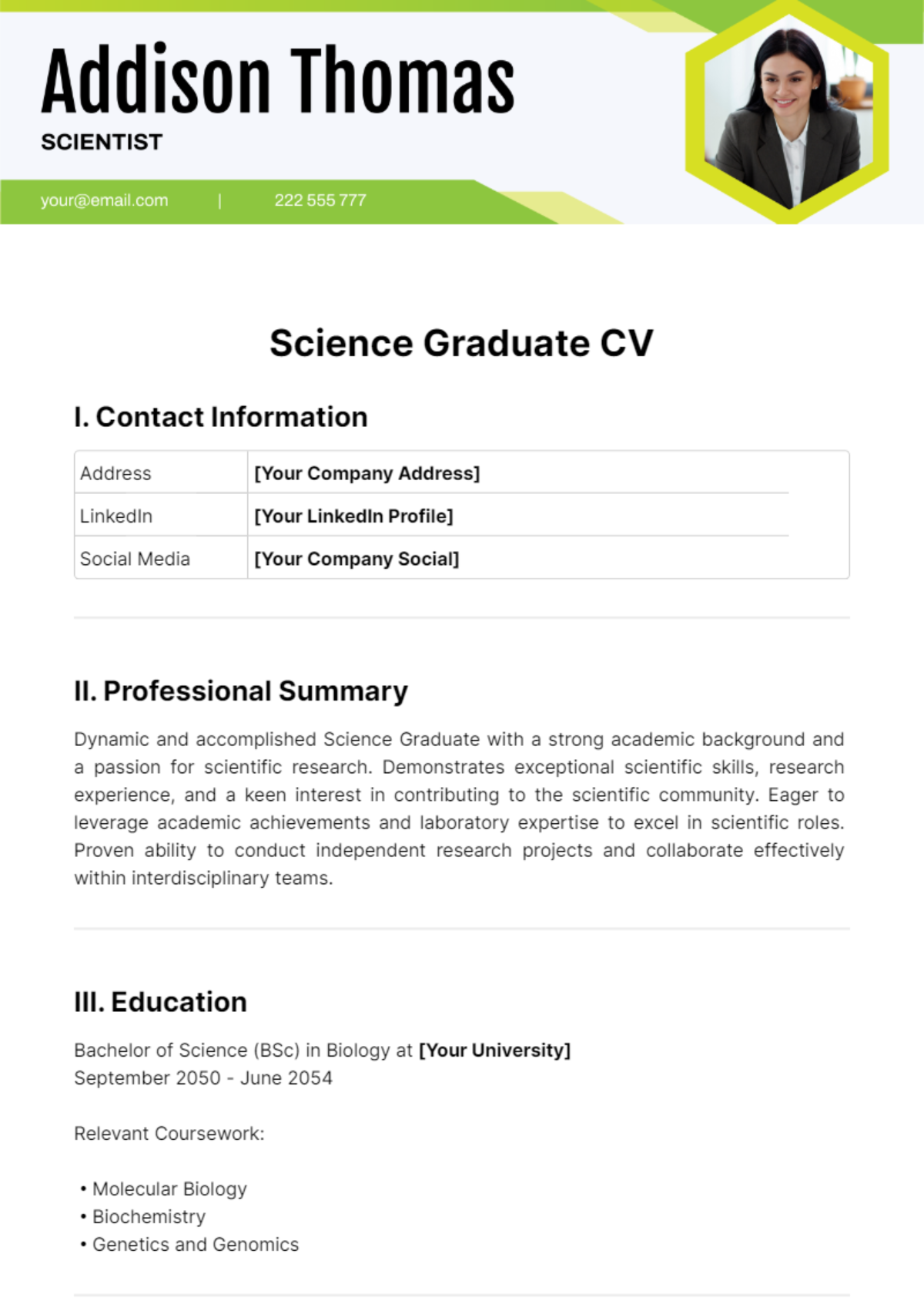 Science Graduate CV Template