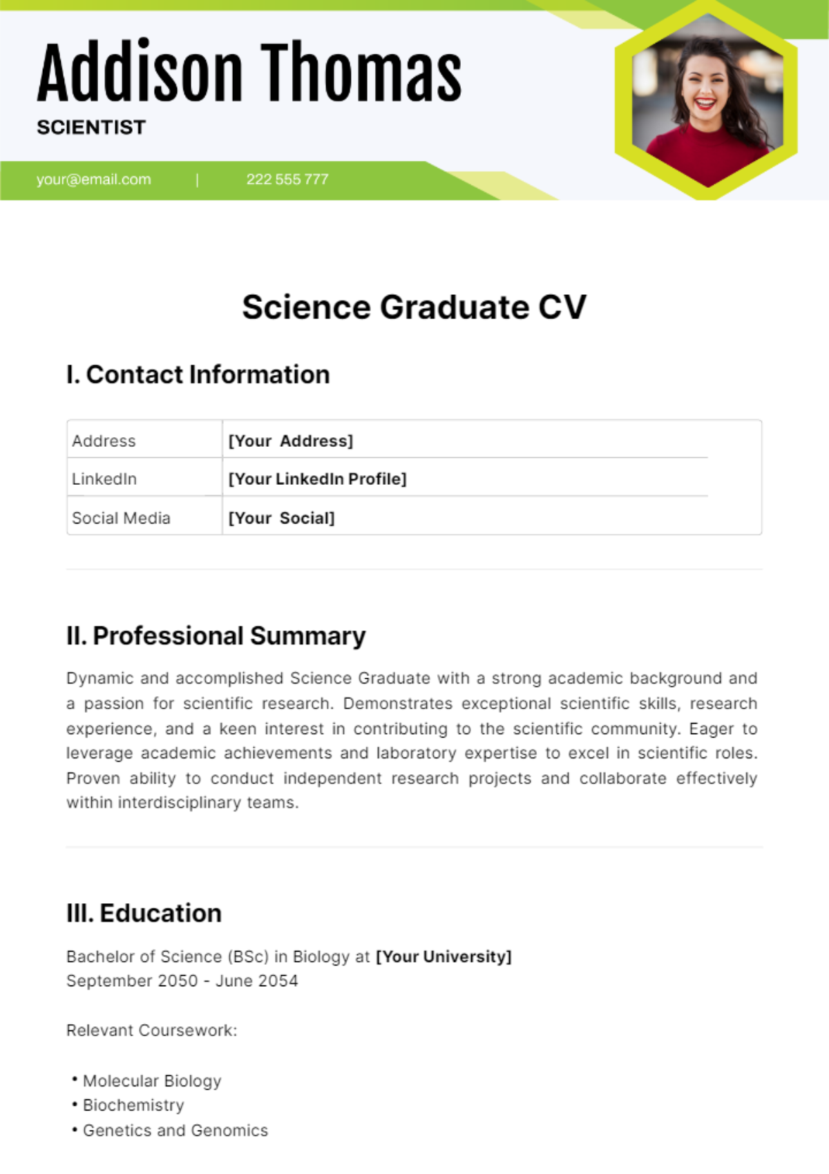 Science Graduate CV Template - Edit Online & Download