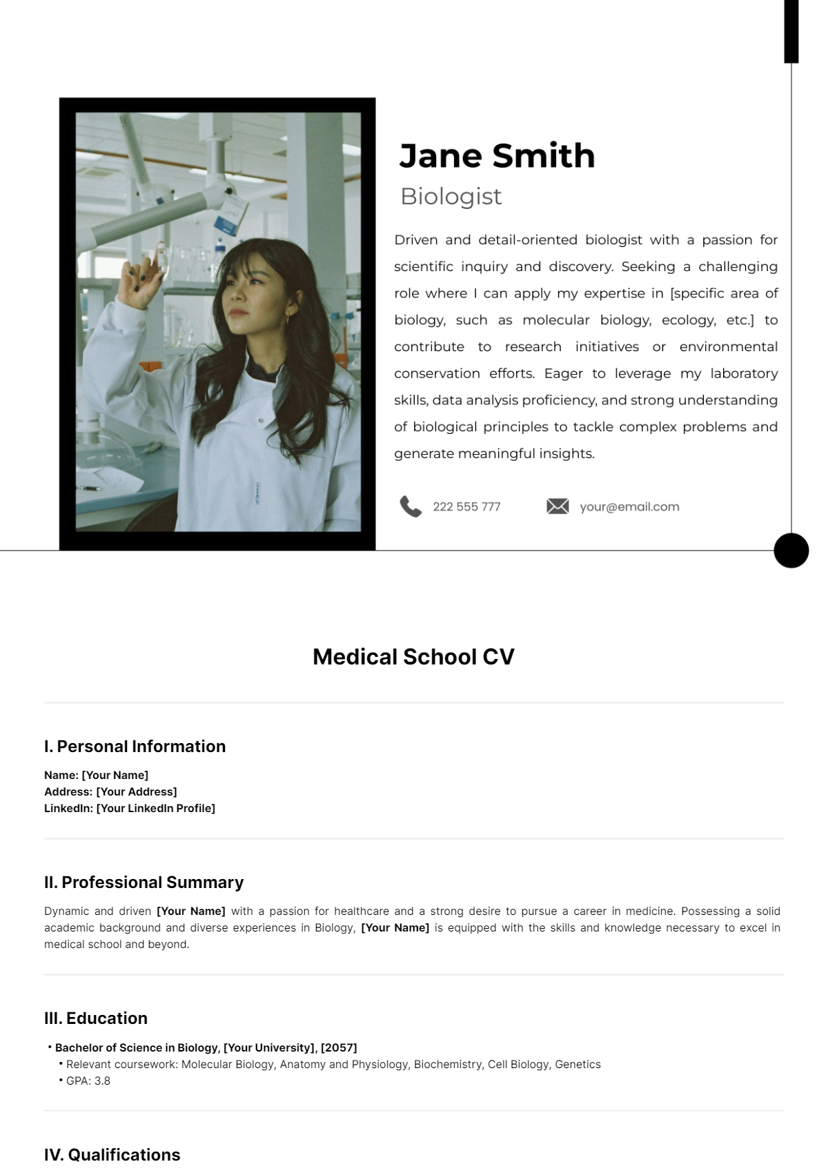 Medical School CV Template - Edit Online & Download