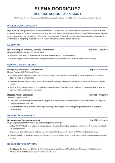 Free Medical School ATS CV Template, AI CV Builder
