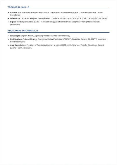 Free Medical School ATS CV Template, AI CV Builder