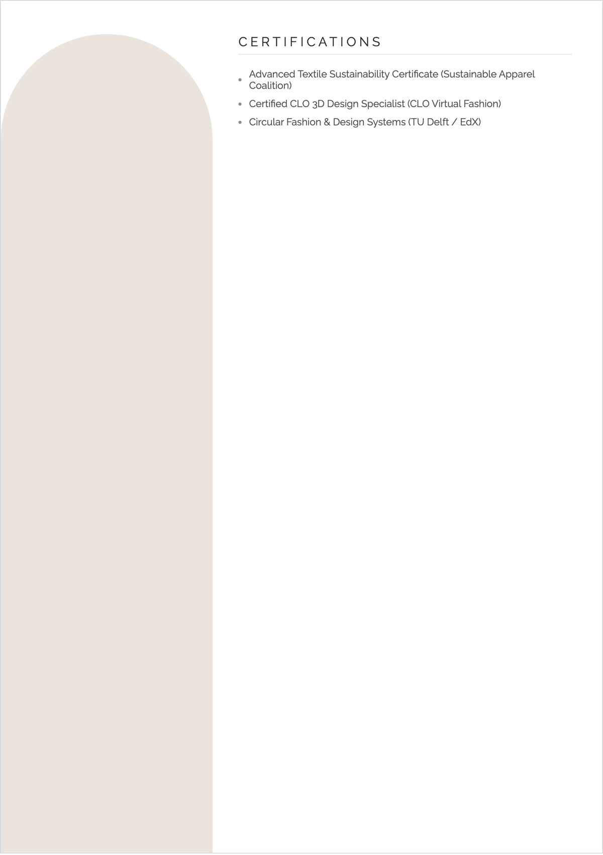 Free Fashion Student ATS CV Template, AI CV Builder