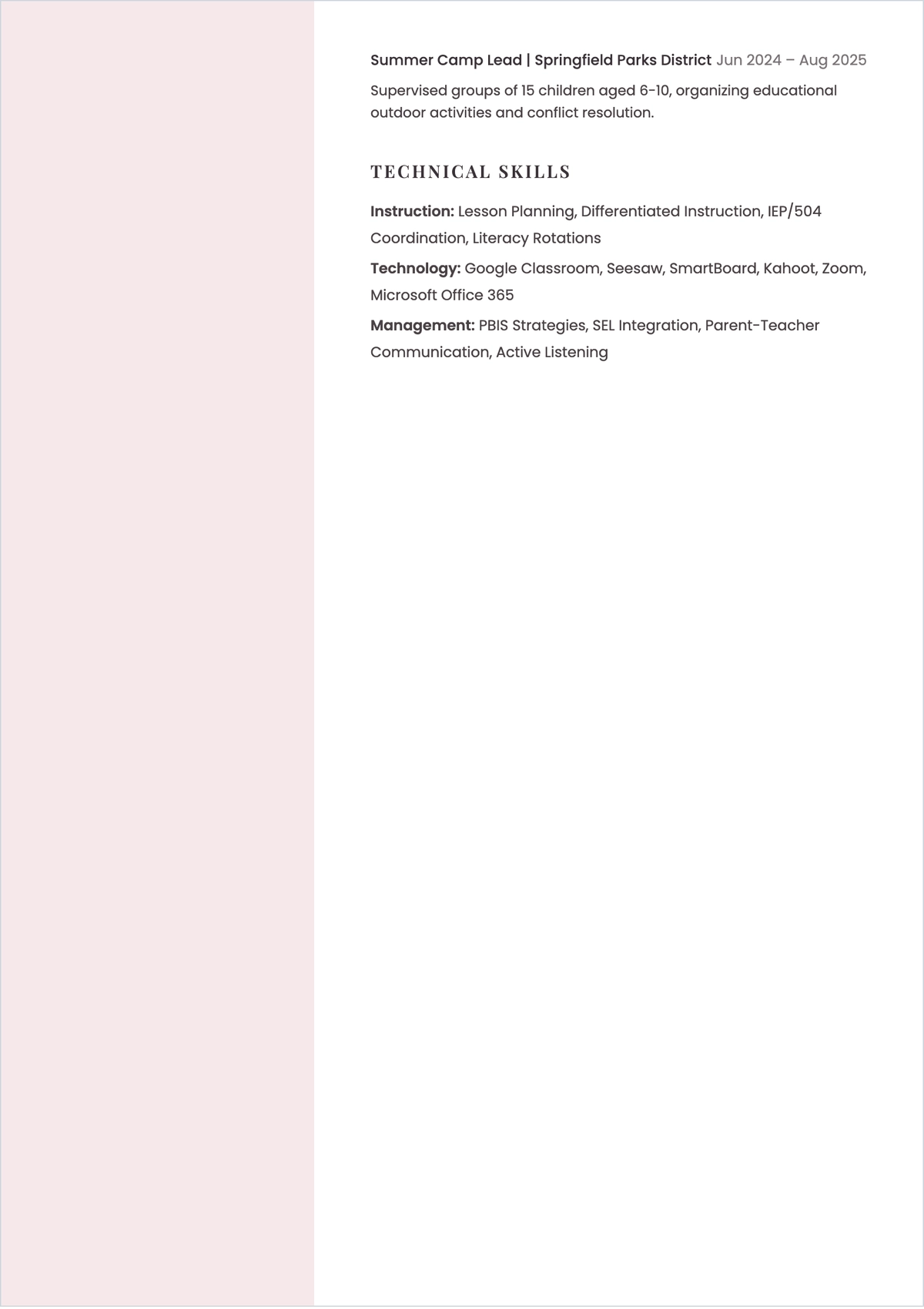 Free Beginner School ATS CV Template, AI CV Builder