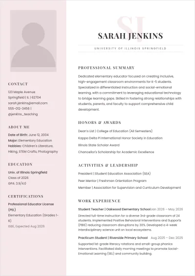 Free Beginner School ATS CV Template, AI CV Builder