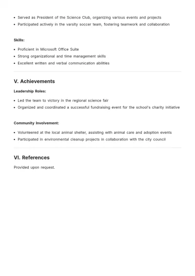 Free High School Academic CV Template to Edit Online