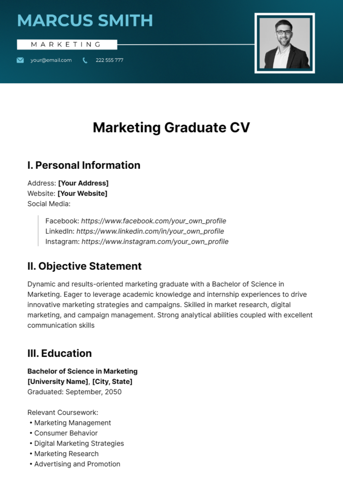 Marketing Graduate CV Template