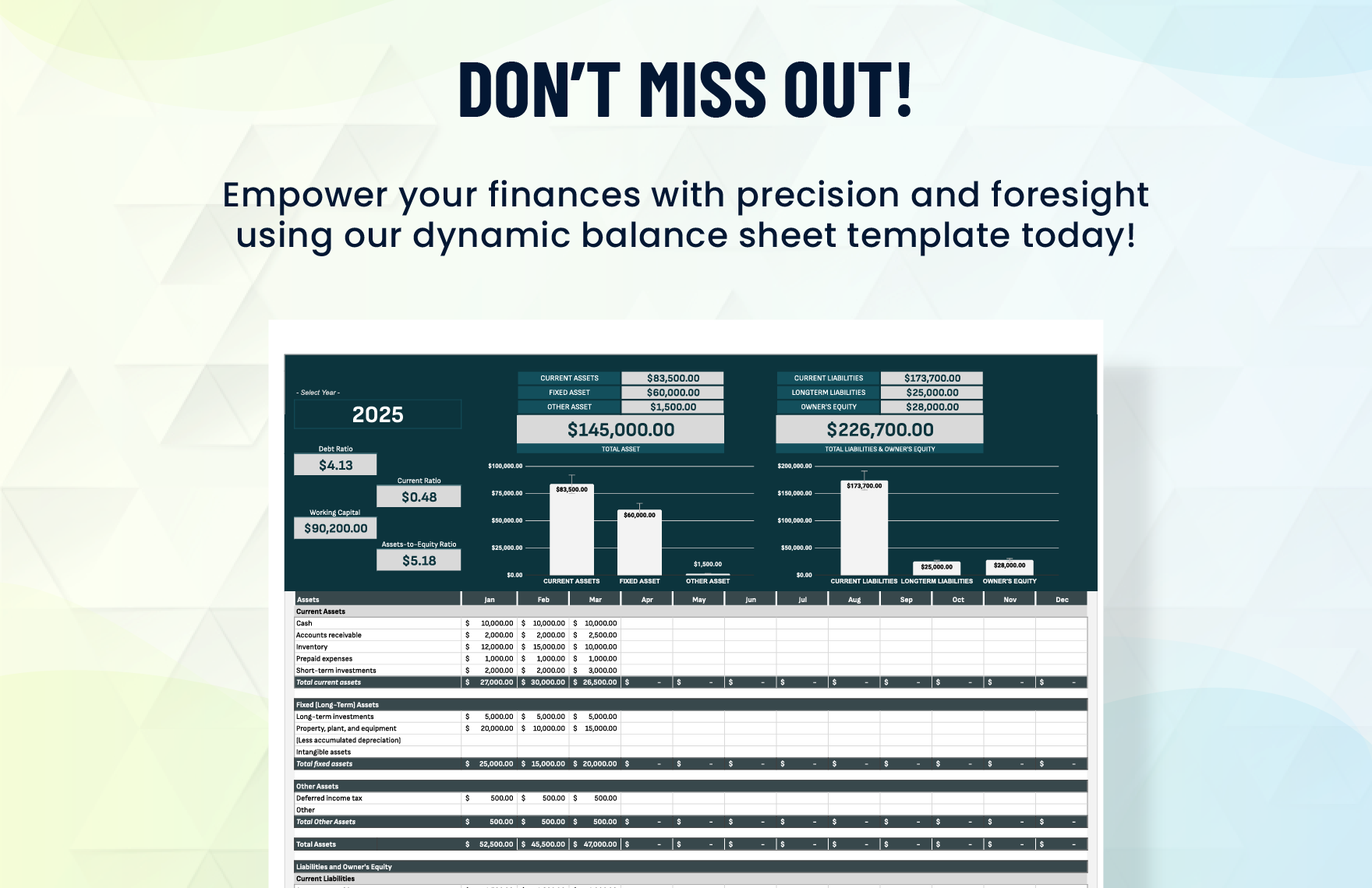 Finance Dynamic Balance Sheet Template