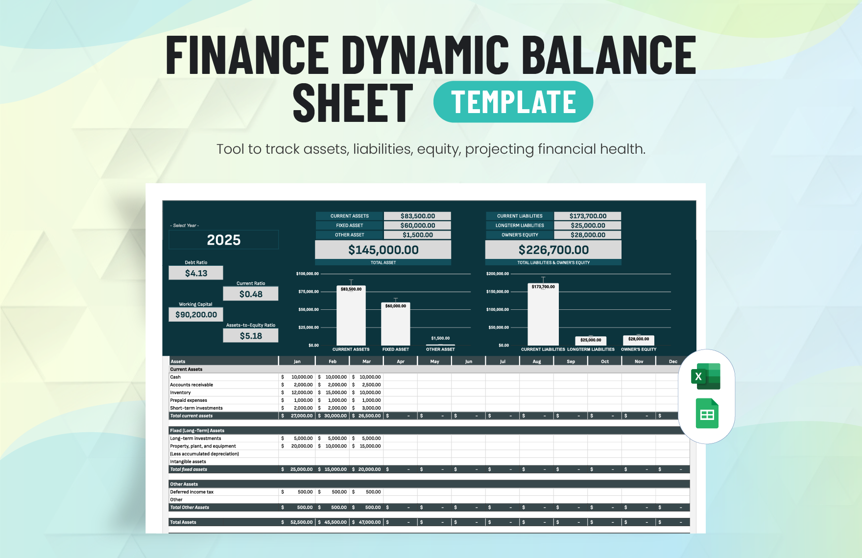 Finance Dynamic Balance Sheet Template in Excel, Google Sheets