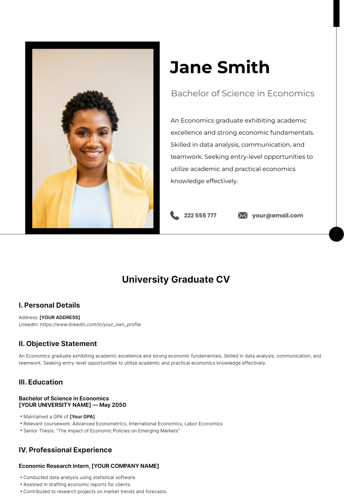 Free University Graduate CV Template
