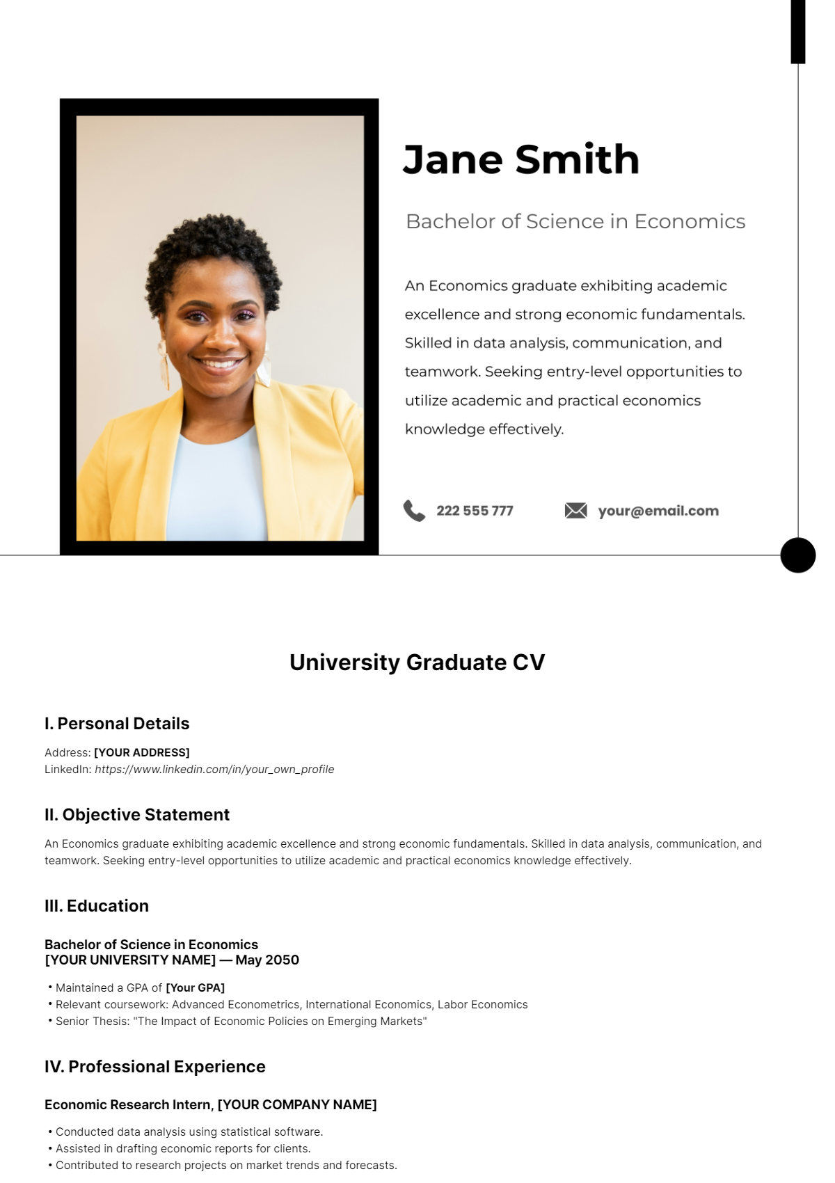 University Graduate CV Template - Edit Online & Download