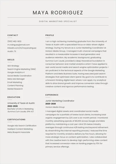 Free University Graduate ATS CV Template, AI CV Builder