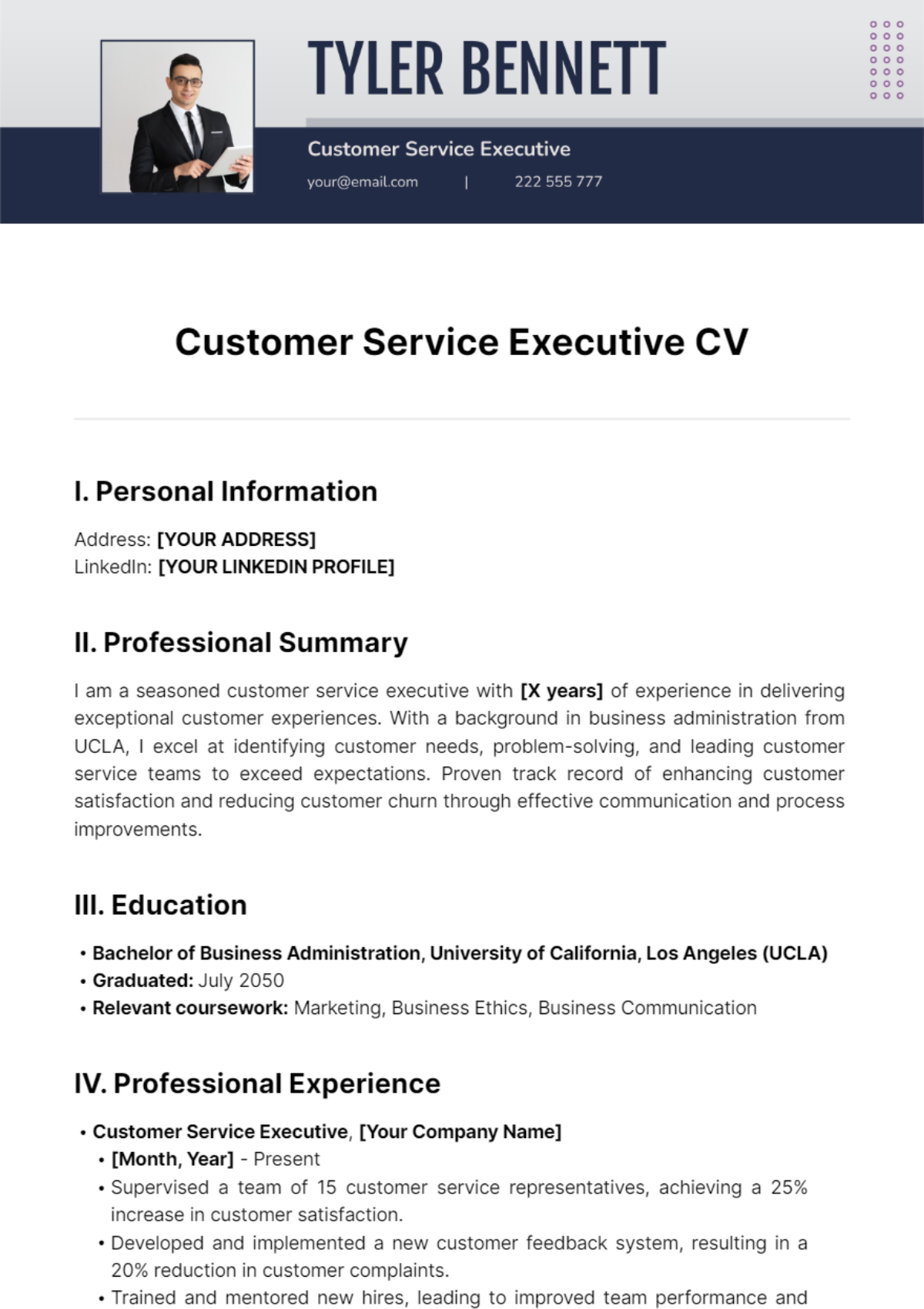 Customer Service Executive CV Template