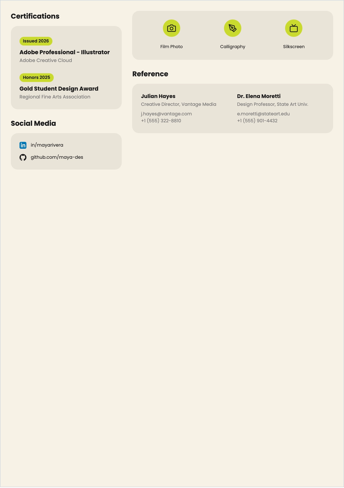 Free Graphic Design Student ATS CV Template, AI CV Builder