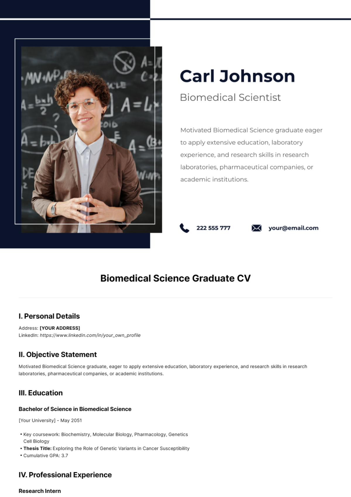 Free Biomedical Science Graduate CV Template