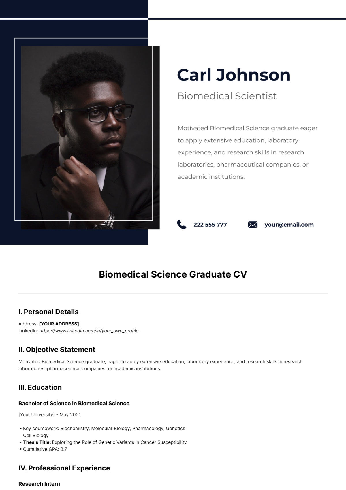 Biomedical Science Graduate CV Template