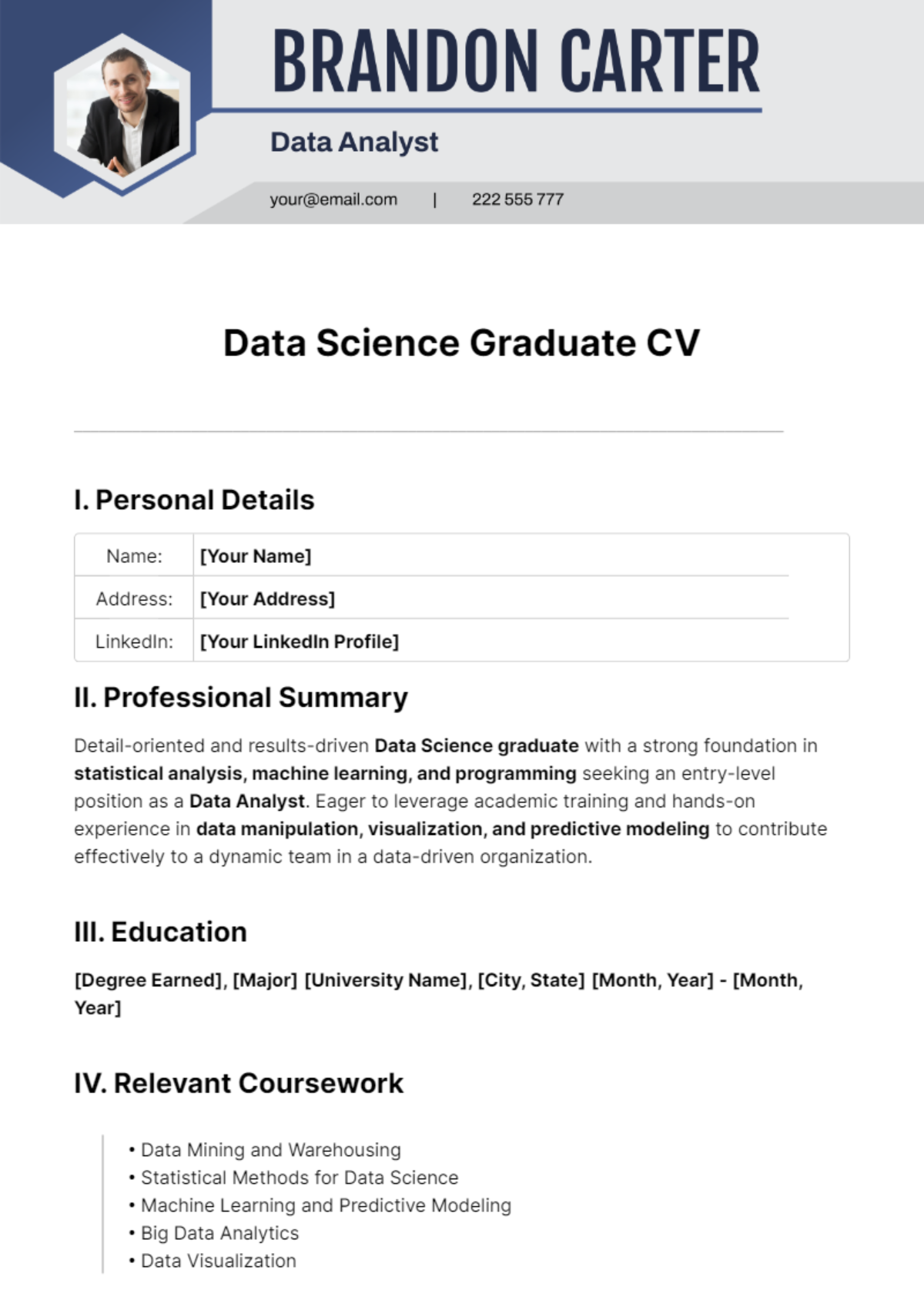 Data Science Graduate CV Template