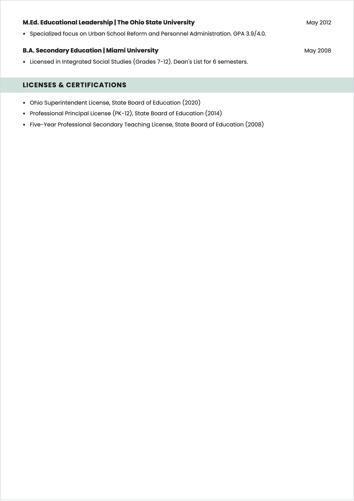 Free School Supervisor ATS CV Template, AI CV Builder