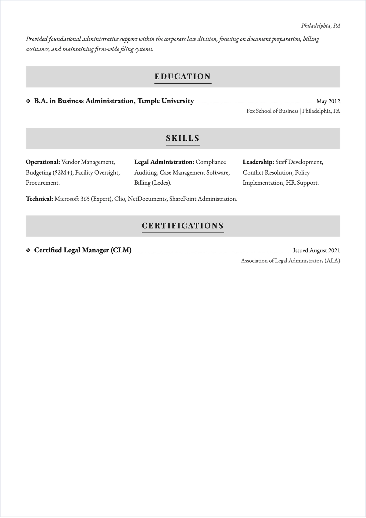 Free Office Manager ATS CV Template, AI CV Builder
