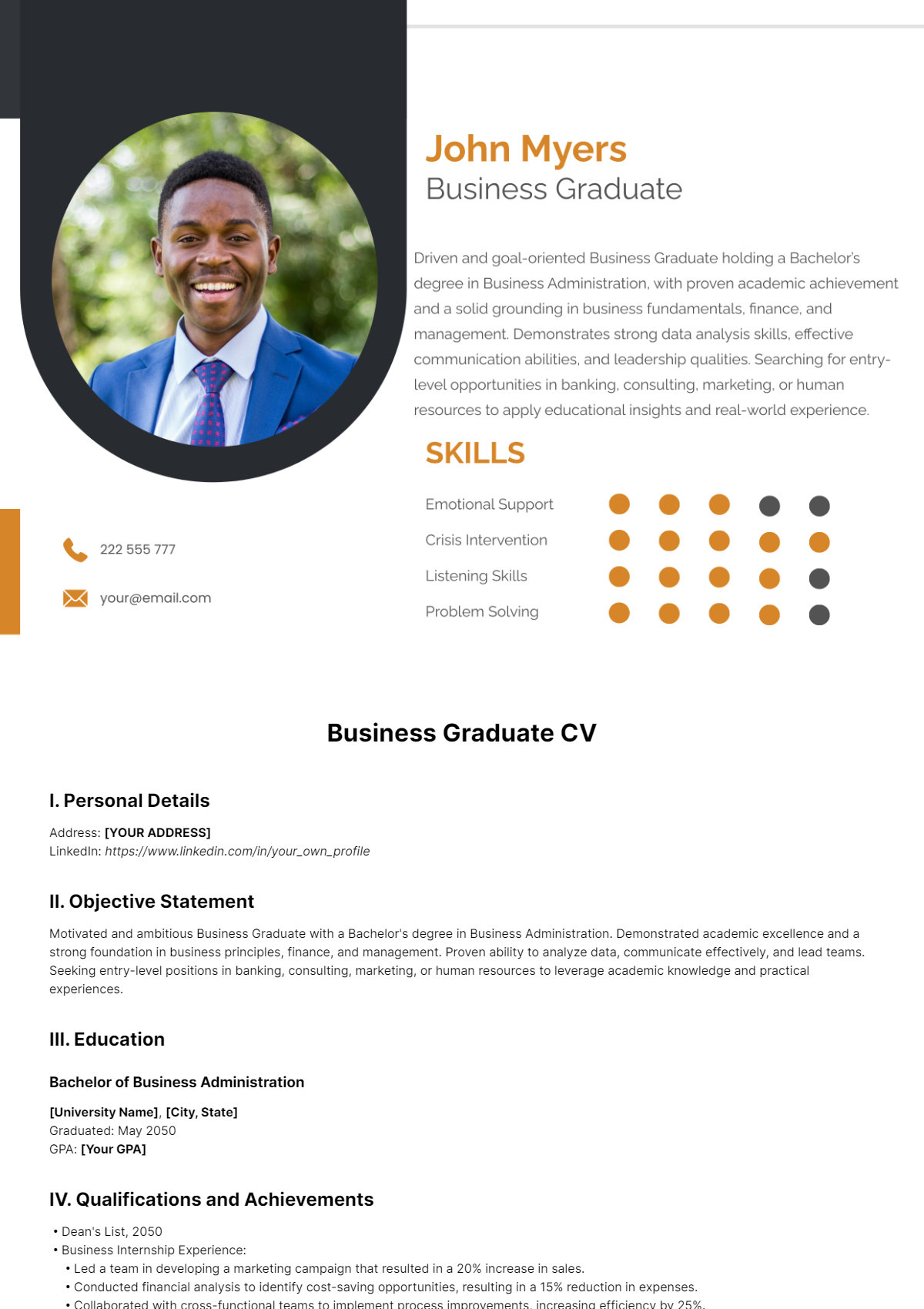 Free Business Graduate CV Template