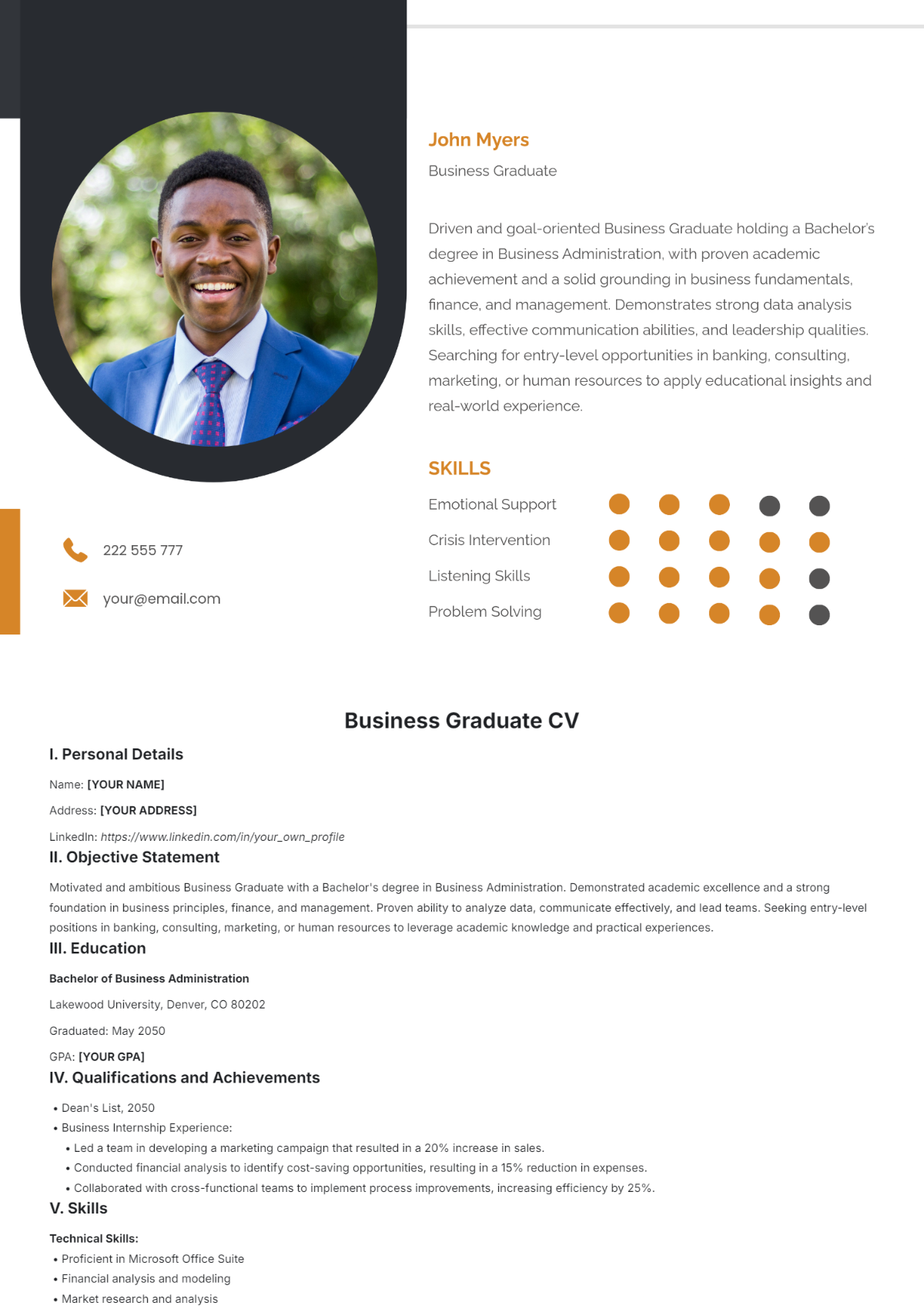 Business Graduate CV Template - Edit Online & Download