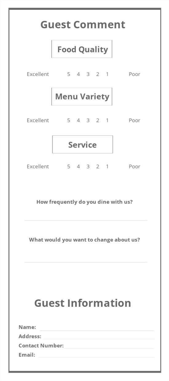 Guest Comment Card Template [Free PDF] PDF Word Apple Pages