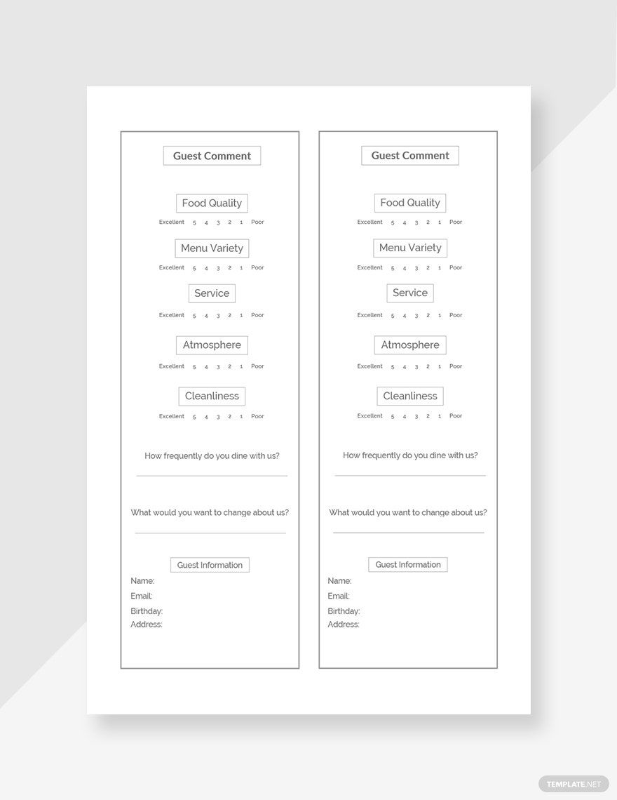 Hotel Comment Card Template