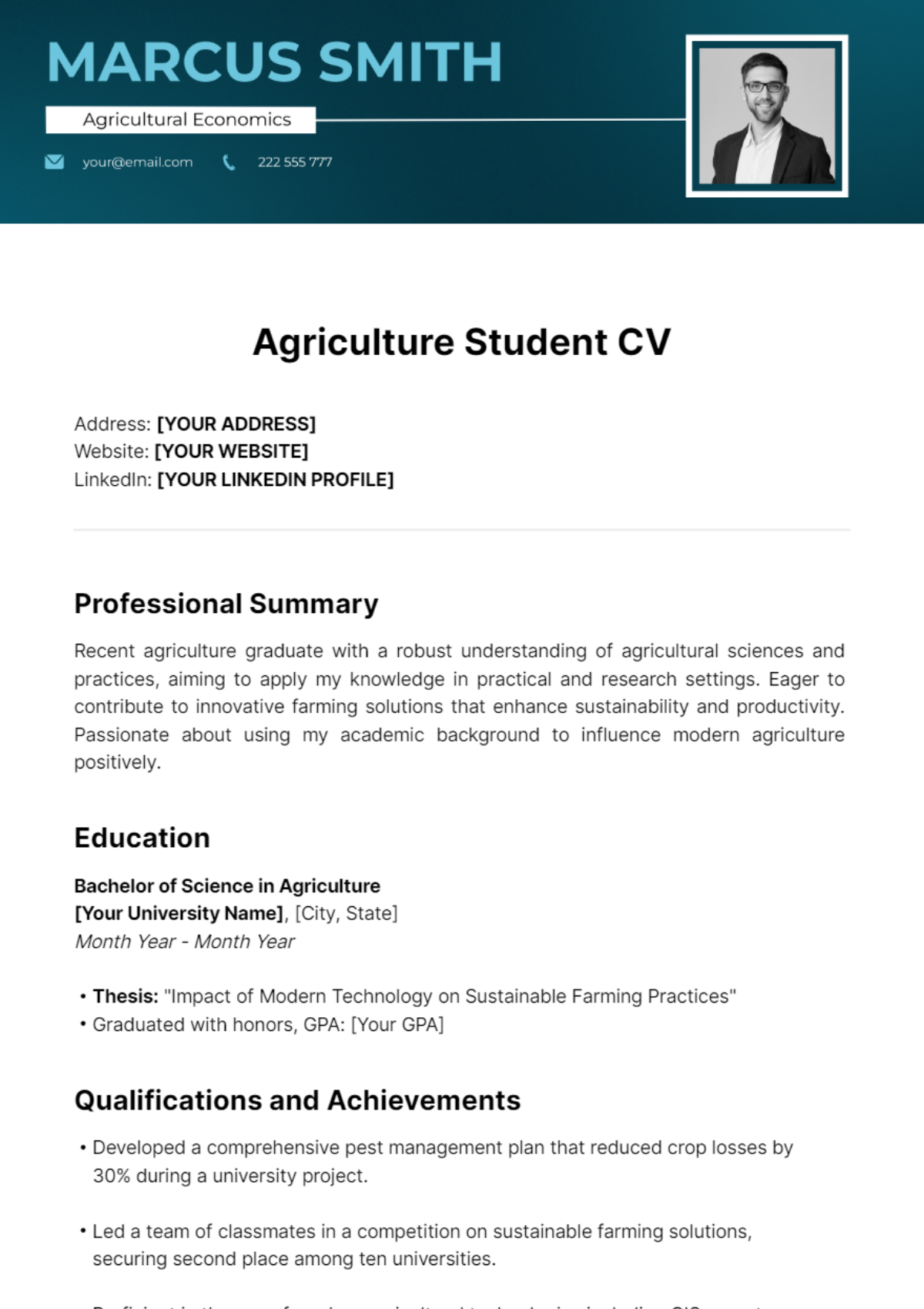 Agriculture Student CV Template