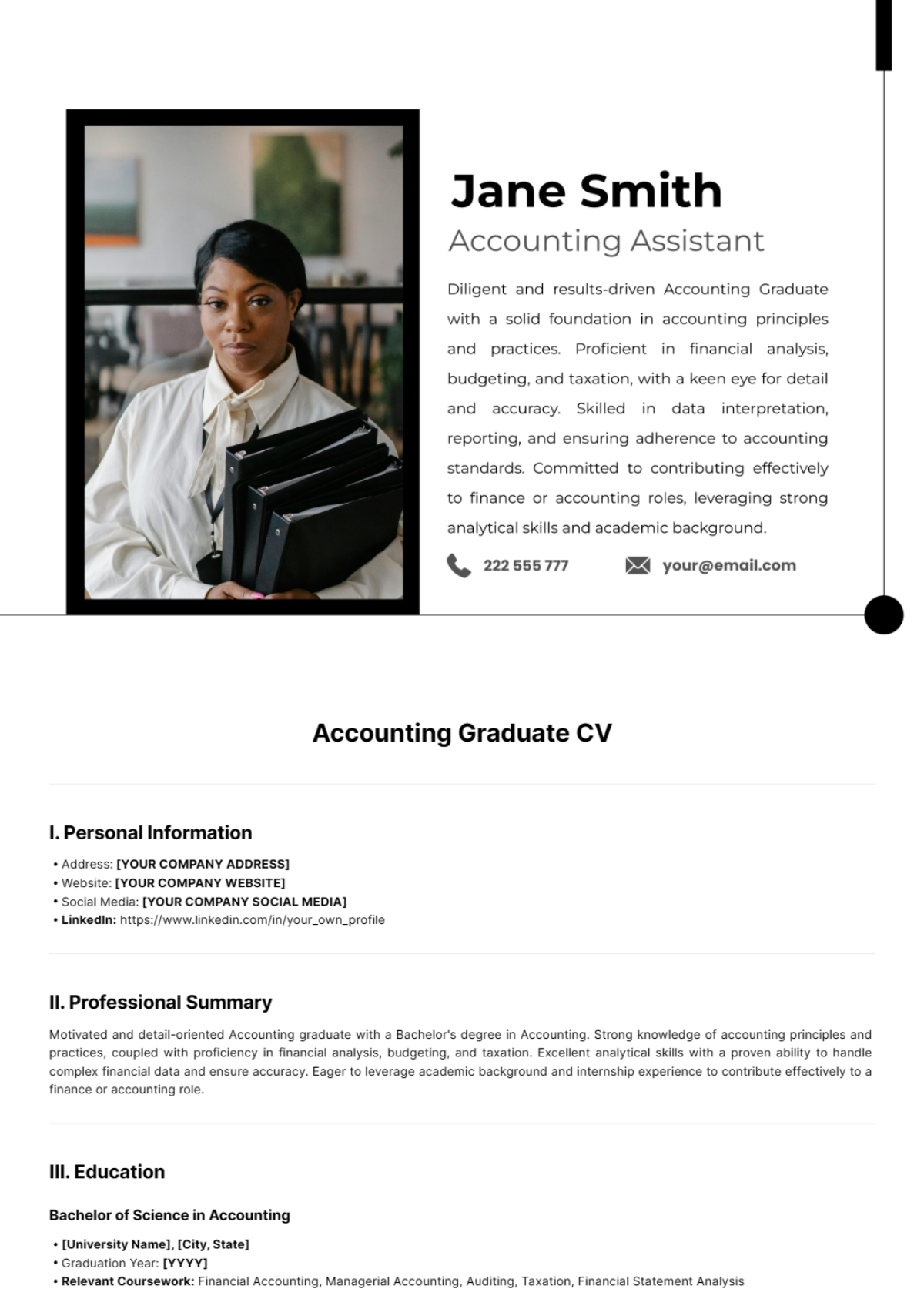 Accounting Graduate CV Template - Edit Online & Download