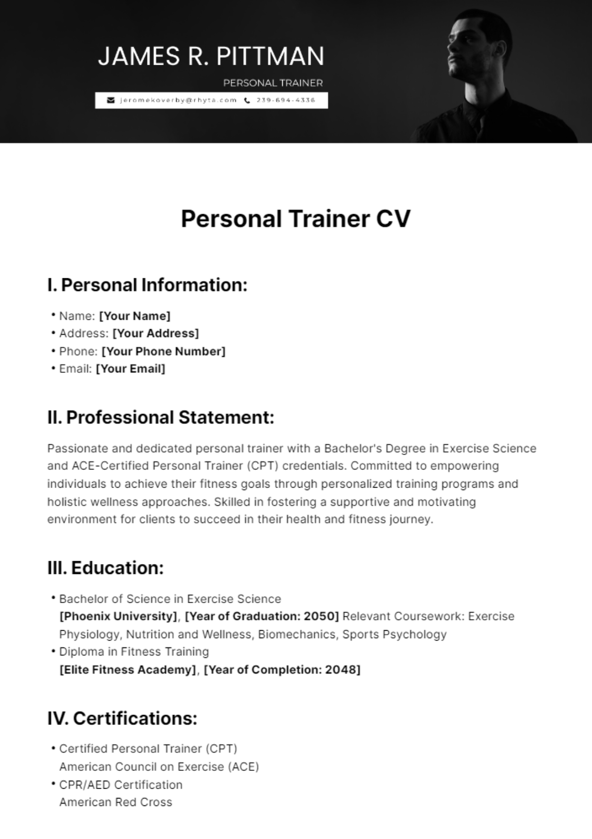 Personal Trainer CV Template