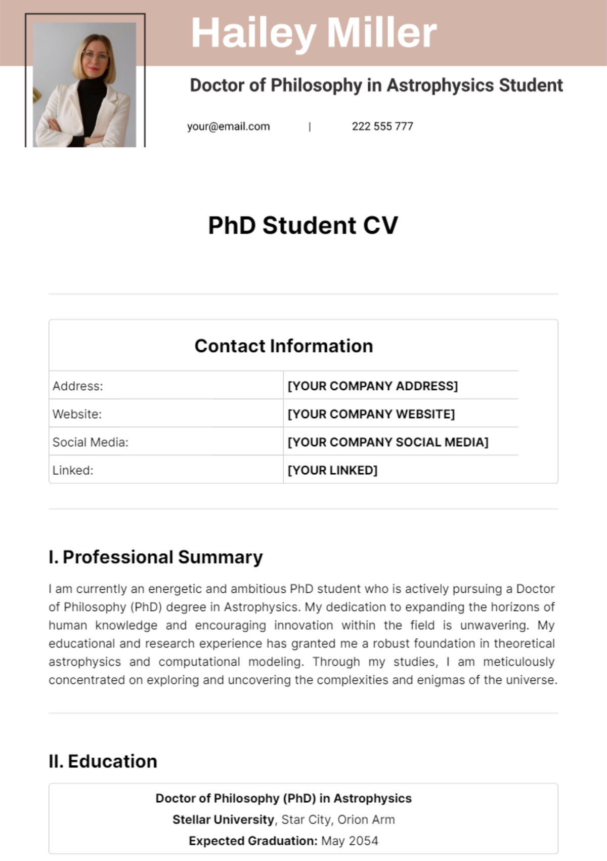 Free PhD Student CV Template