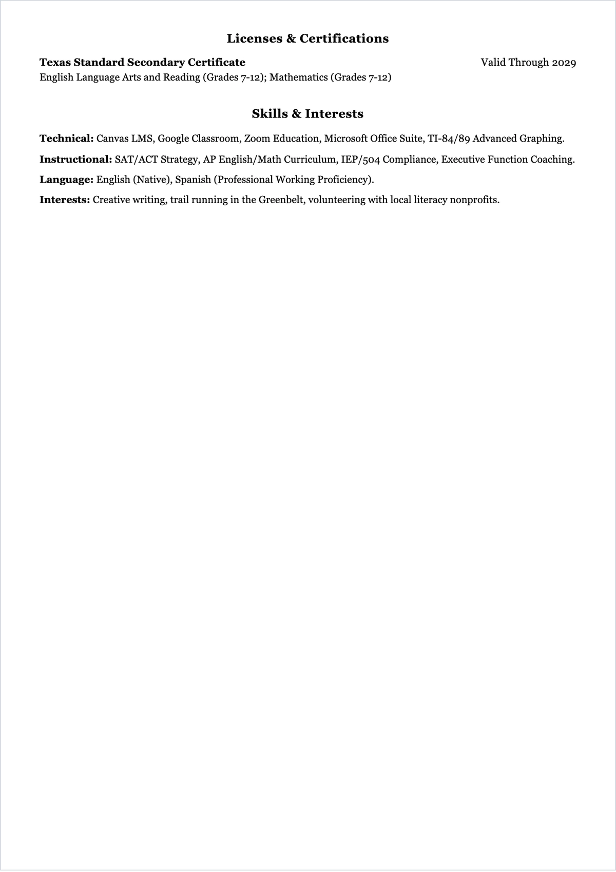 Free Tutor ATS CV Template, AI CV Builder