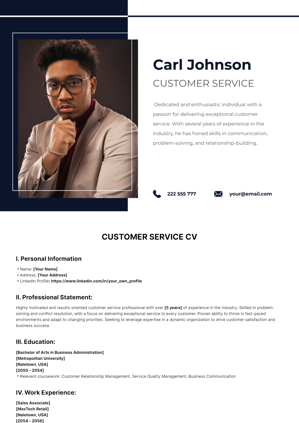 Customer Service CV Template - Edit Online & Download