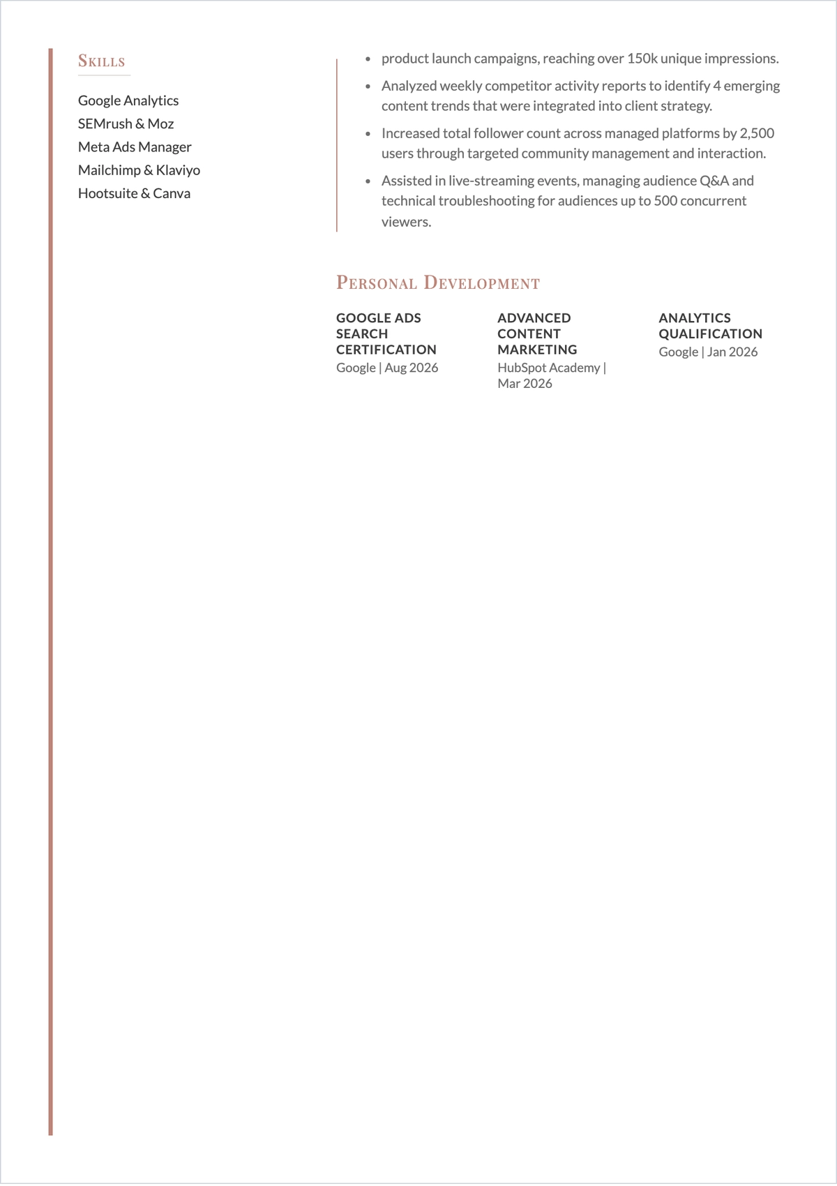 Free Fresher Graduate ATS CV Template, AI CV Builder