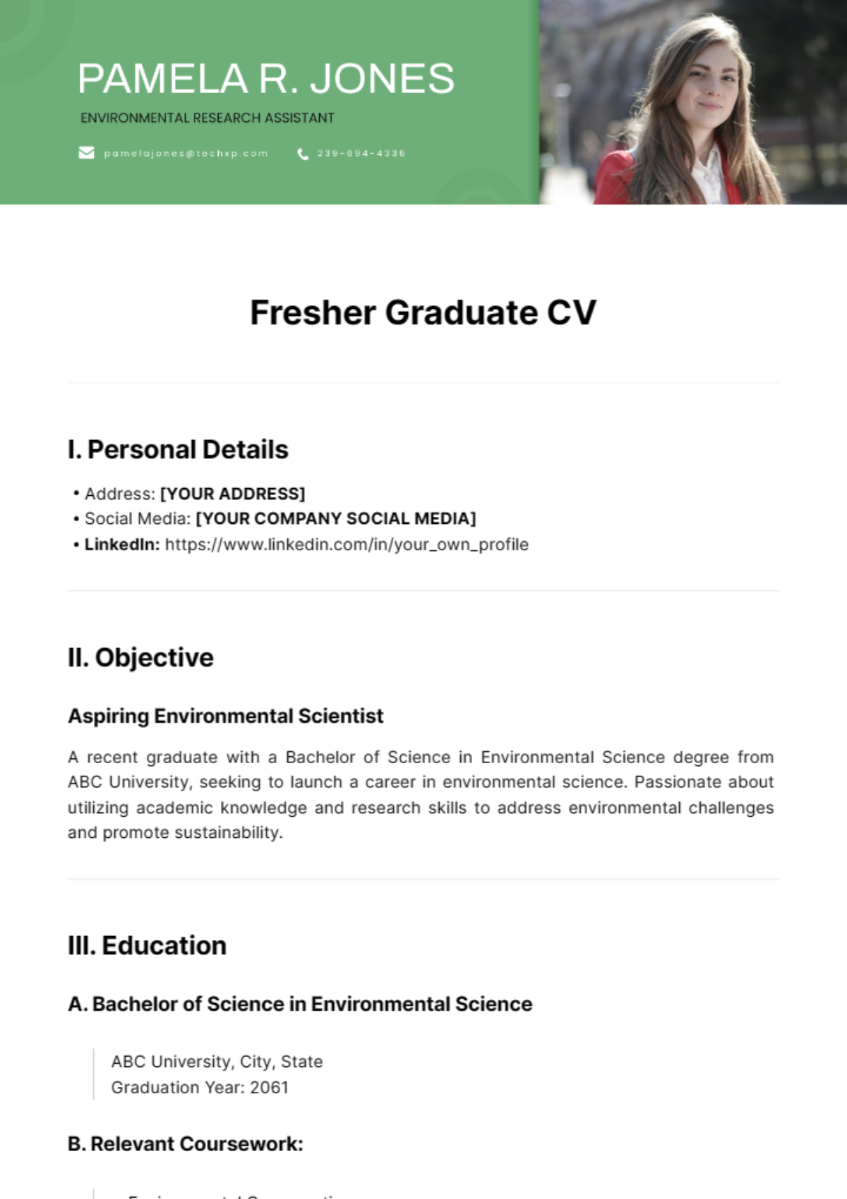 Free Fresher Graduate CV Template