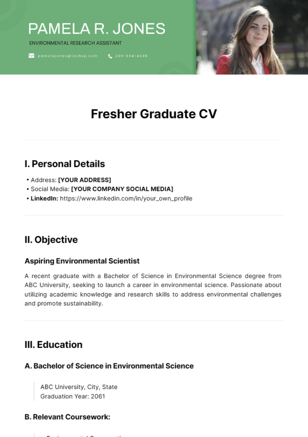 Fresher Graduate CV Template - Edit Online & Download