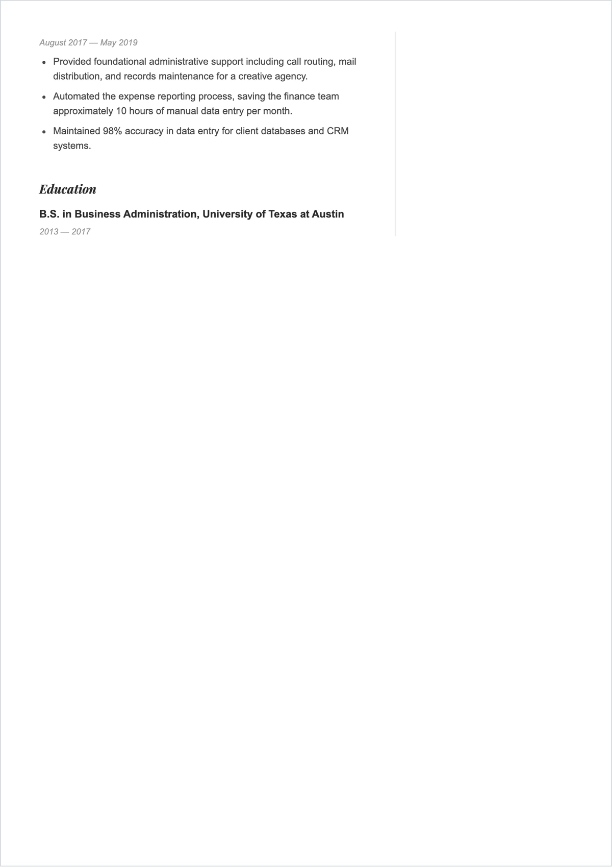 Free Administrative Executive ATS CV Template, AI CV Builder