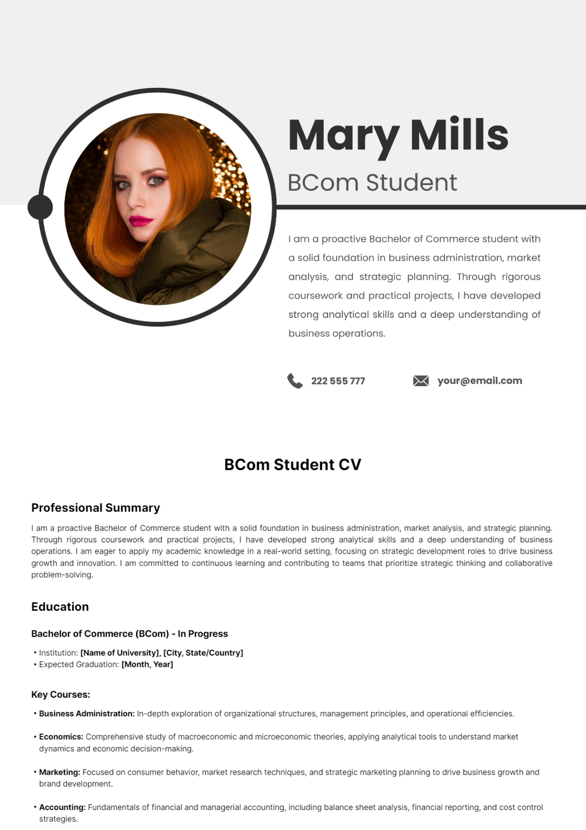 BCom Student CV Template