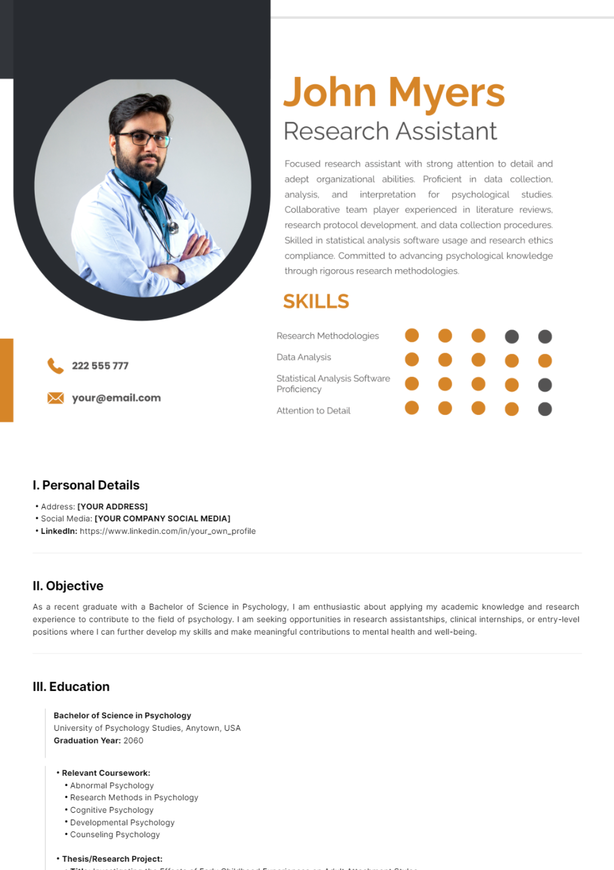 Psychology Graduate CV Template - Edit Online & Download