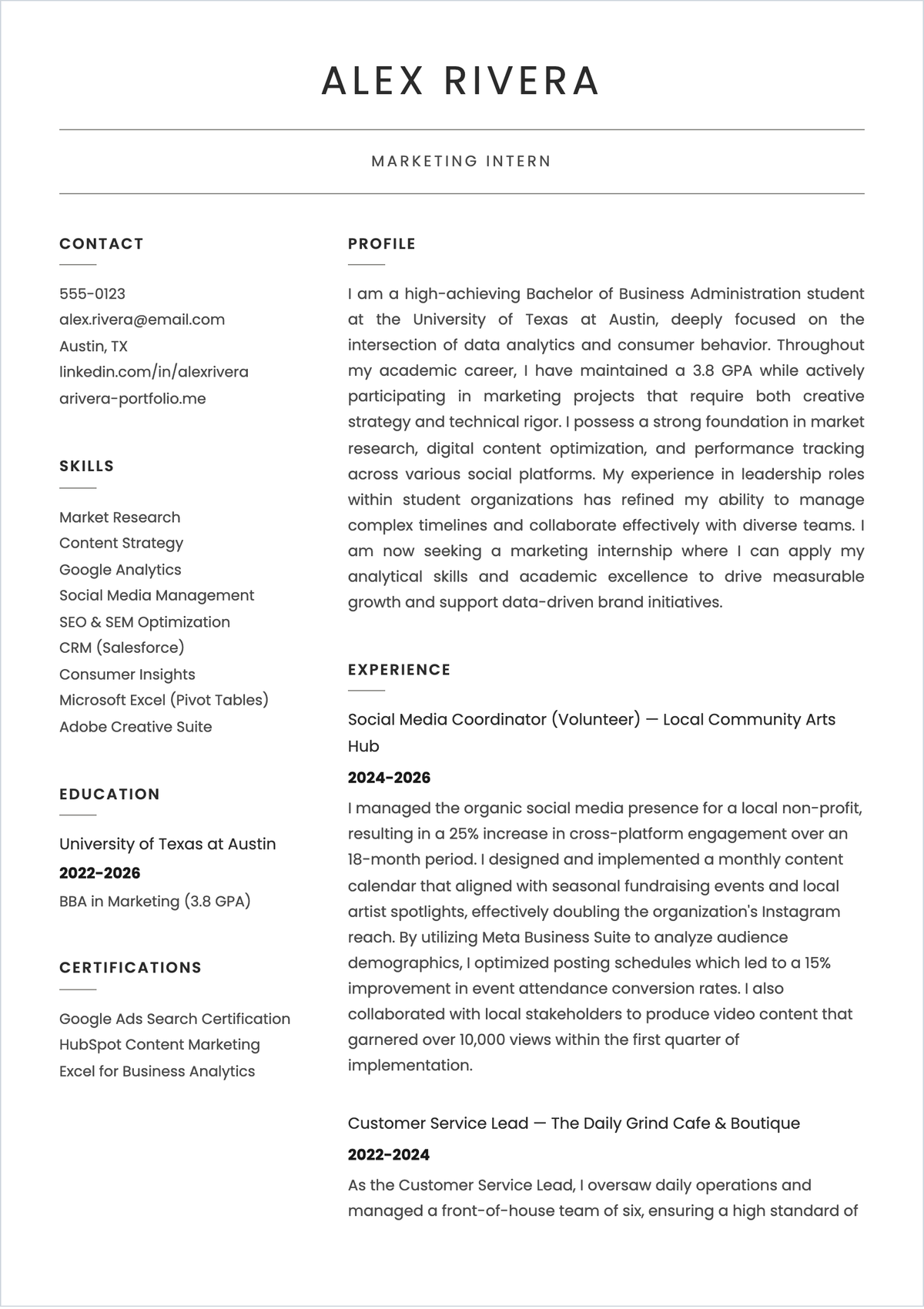 Free Harvard Student CV Format Template To Edit Online