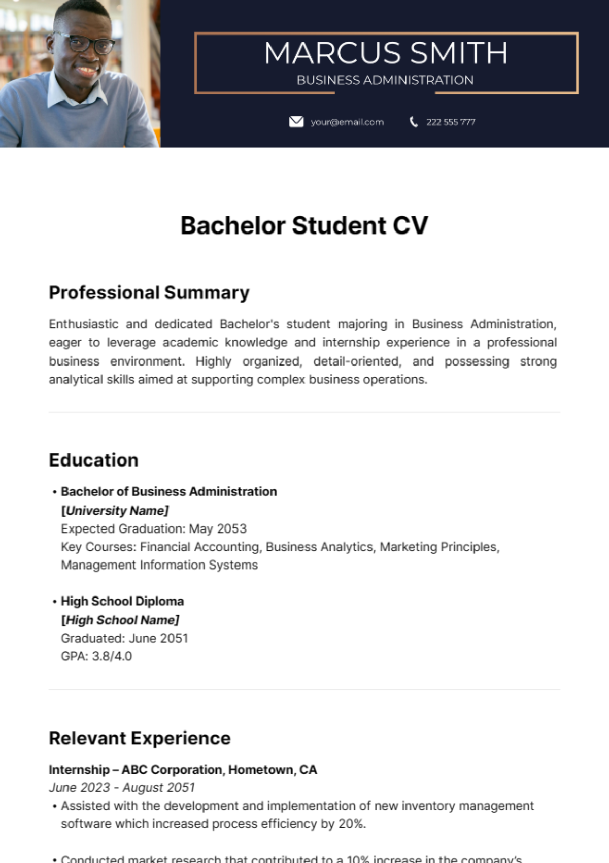 Free Bachelor Student CV Template