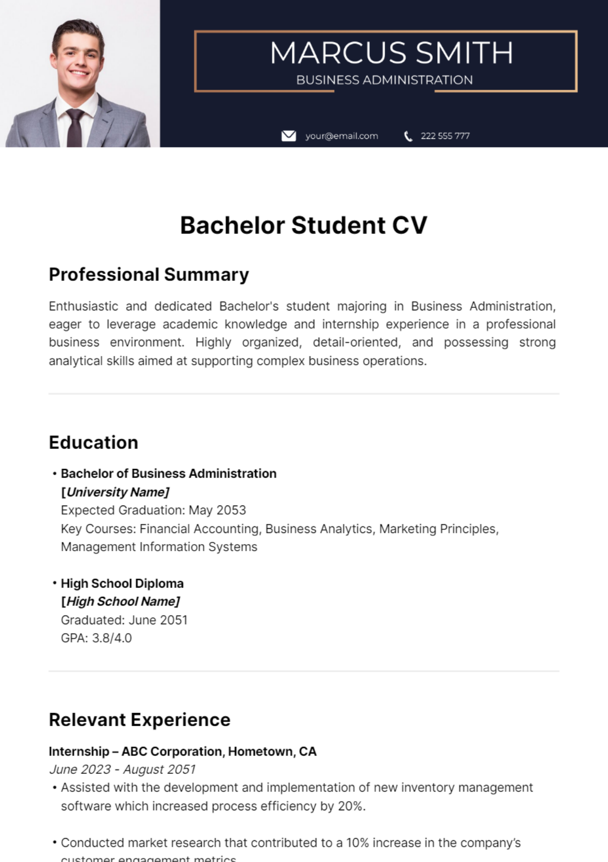 Bachelor Student CV Template
