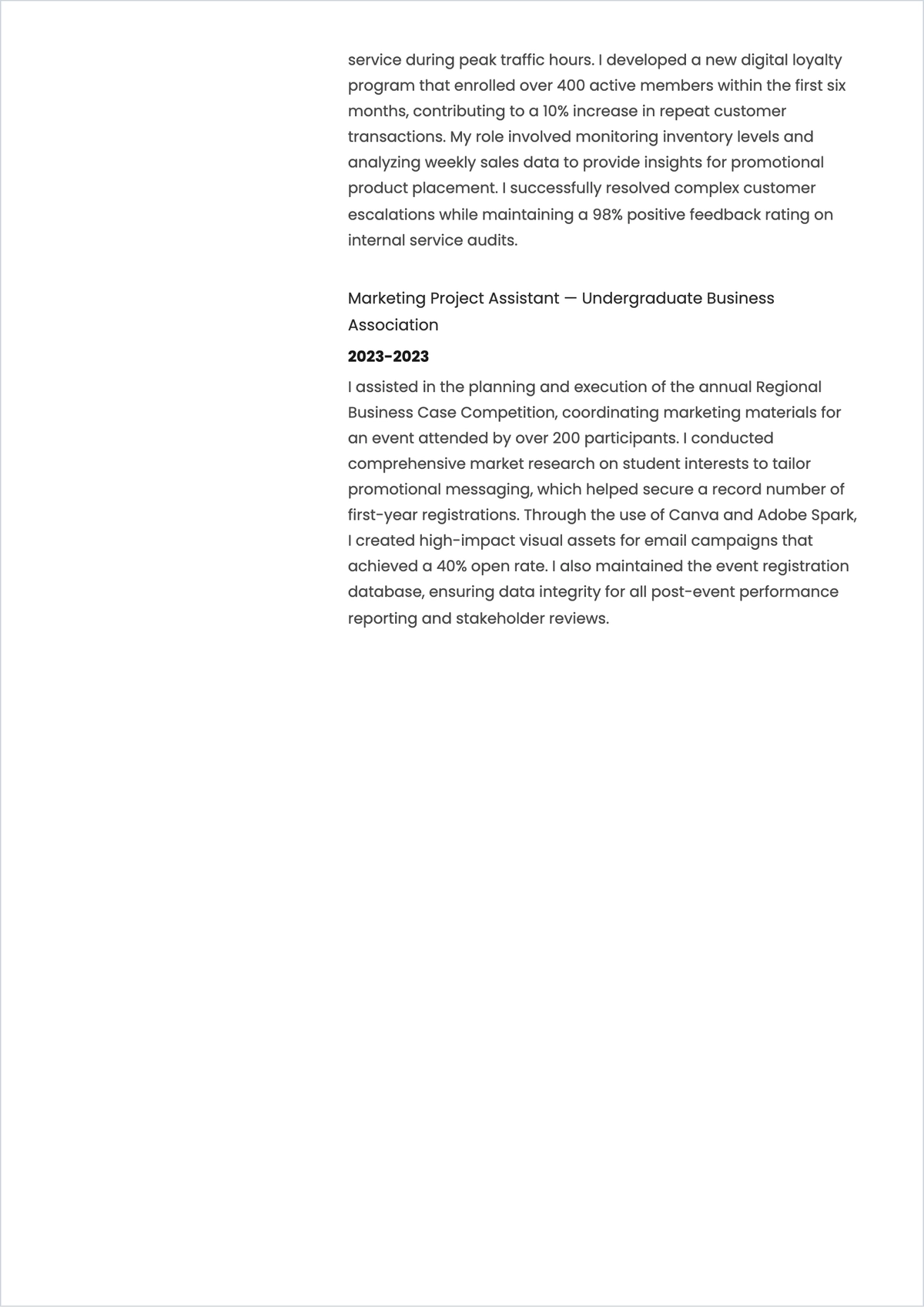 Free Bachelor Student ATS CV Outline Template, AI CV Builder