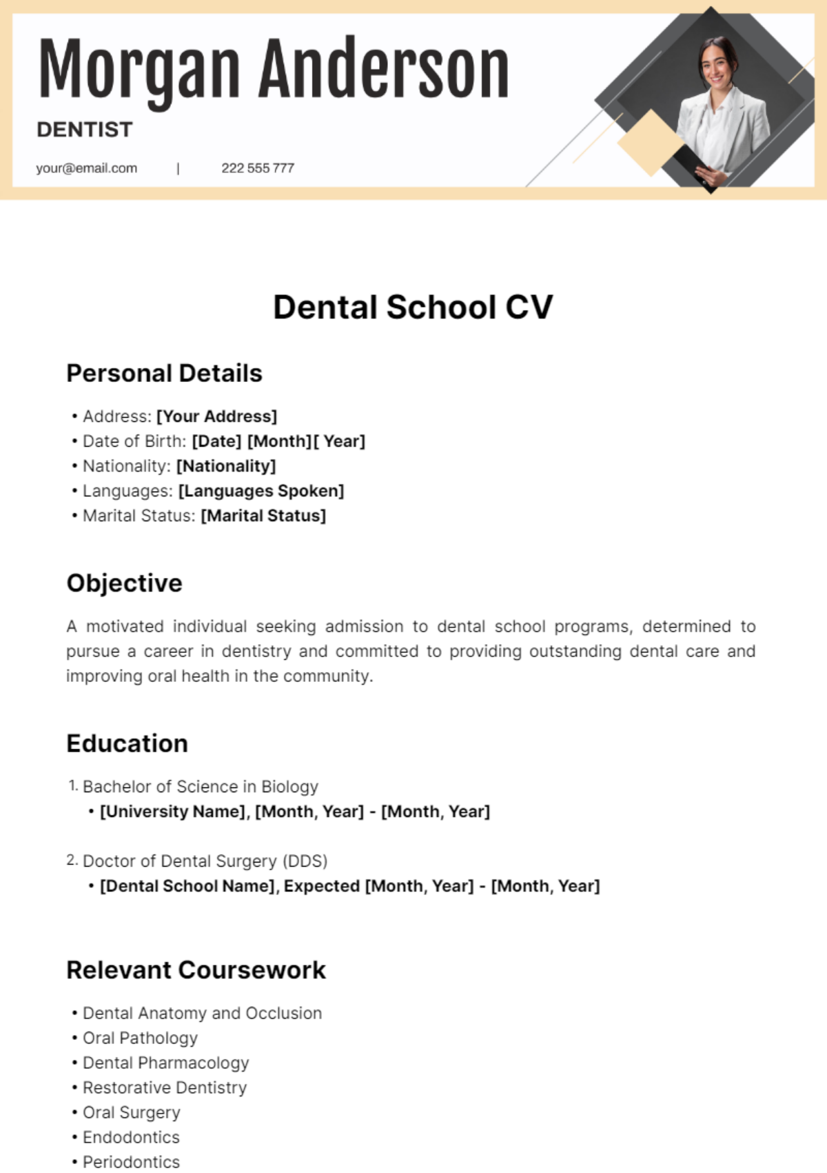 Dental School CV Template