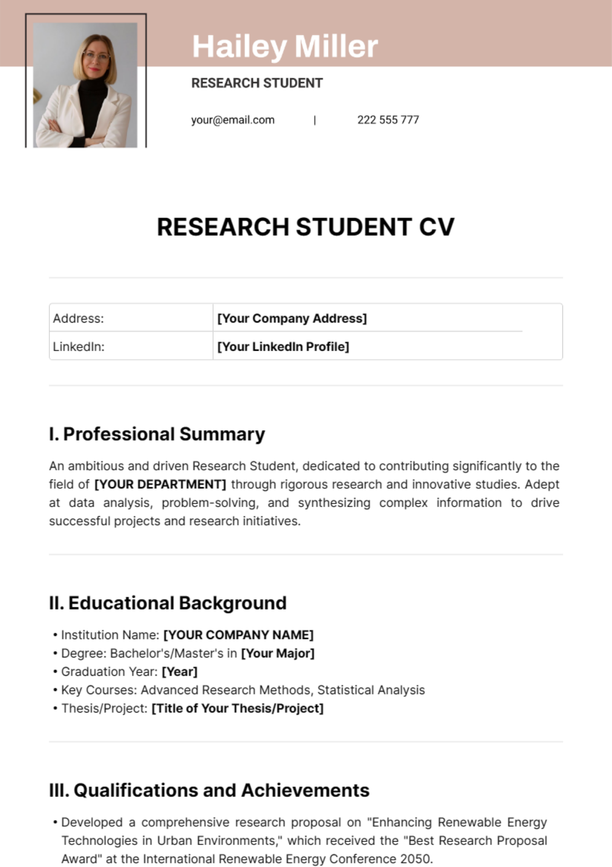 Research Student CV Template